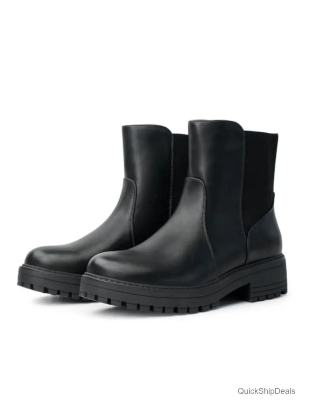 Women's Chelsea Ankle Boots Platform Chunky Heel Lug Sole Faux Leather Slip-On